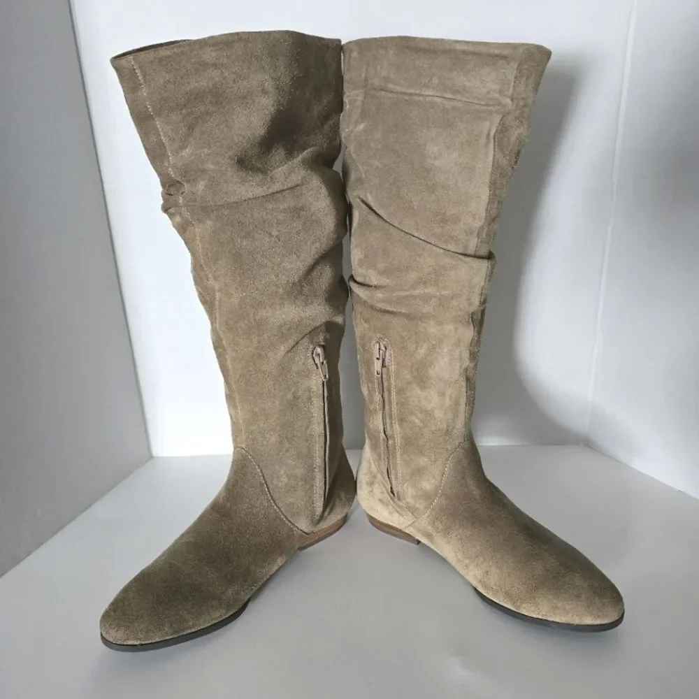 Array Womens Norwalk Taupe Suede Slouchy Mid-Calf Boots Size 6.5W
